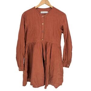 Mantaikotai 100% Linen Dress Medium Long Sleeve Rust Natural Minimalist Lagom